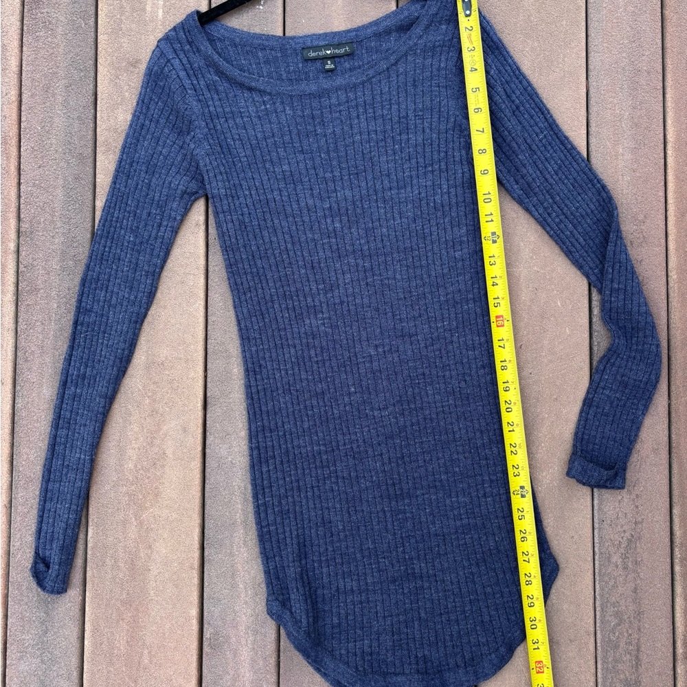 Derek Heart Blue Ribbed Long Sleeve TUNIC Top -Sz Small
